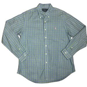 Ralph Lauren Mens Custom Fit Plaid Button Down Shirt Green Blue Pink Large